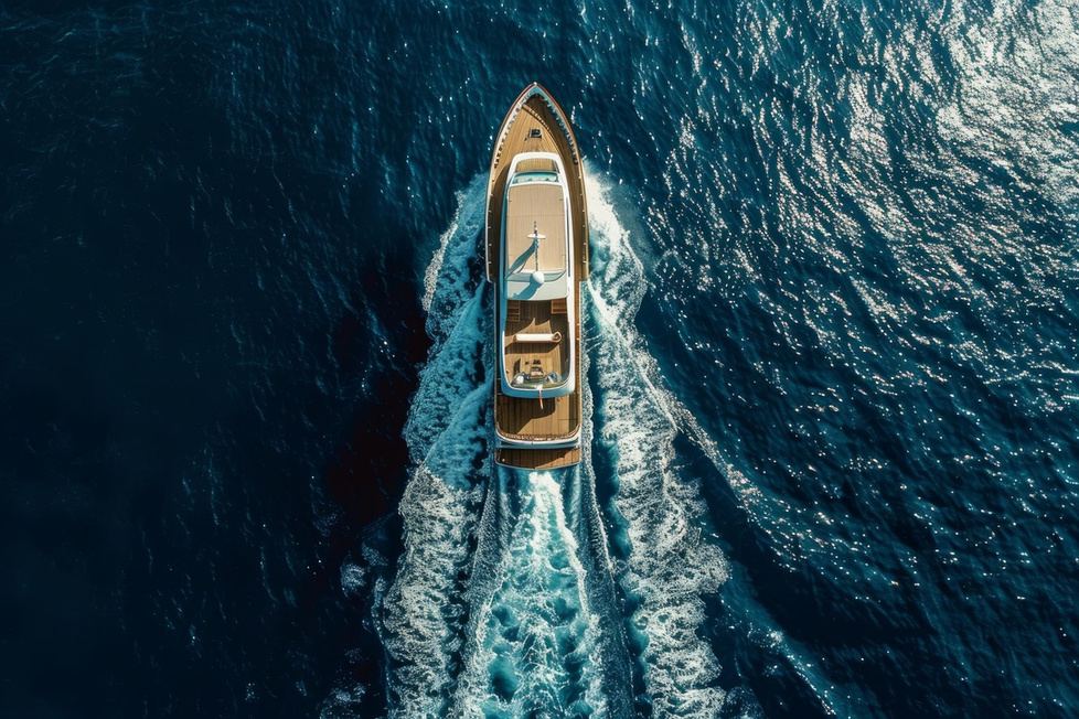 A yacht at sea from above